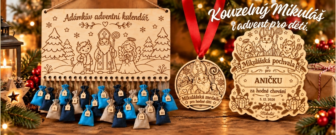 Objevte dřevěné adventní kalendáře, Mikulášské medaile a pochvaly, které udělají dětem čekání na Vánoce ještě výjimečnější.