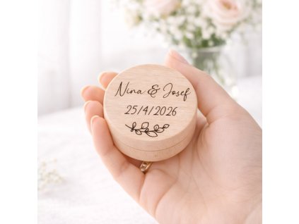 Dřevěná kulatá krabička na prstýnky - eukalyptus