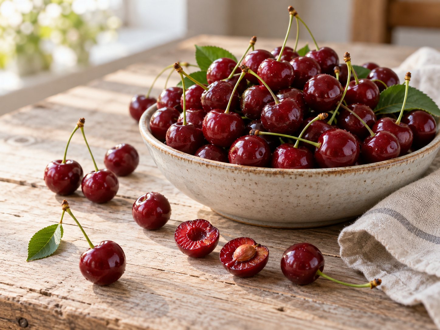 Zrelé červené višne v miske – ilustračný obrázok