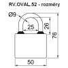 Visací zámek RV.Oval.52 - rozměry