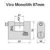 Visací zámek Monolith 87mm - rozměry