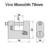 Visací zámek Monolith 78mm - rozměry
