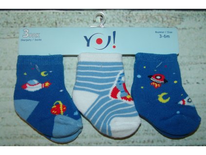 Ponožky YO! 3 páry kluk modrá vesmír 3-6 měsíců