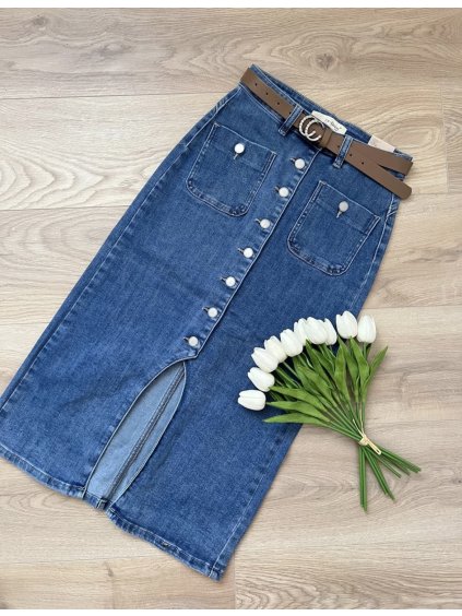 Midi džínsová sukňa