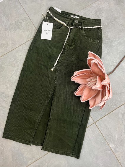 Olivová denim sukňa