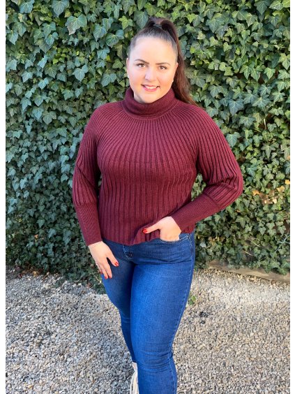 Burgundy rebrovaný rolákový sveter