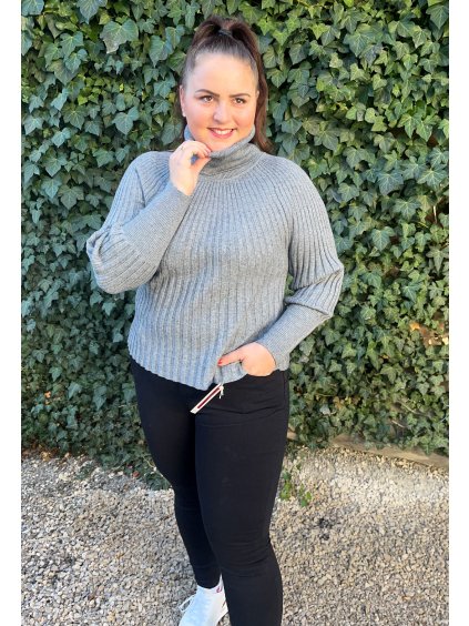 Sivý rebrovaný rolákový sveter