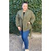 Olivový zateplený kabát s opaskom