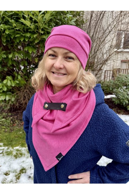 SET - šátek a čepice - výrazně růžový