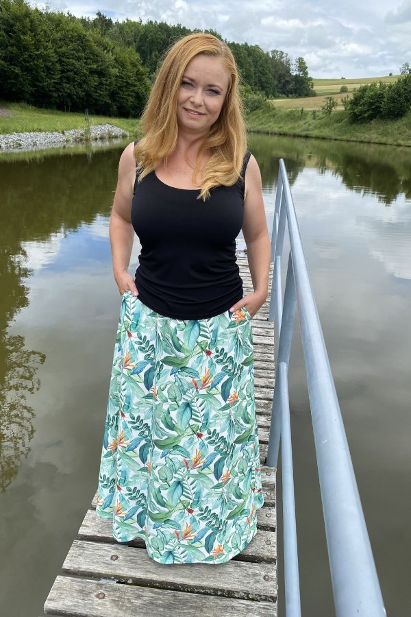 Dlouhá sukně - zelené listy