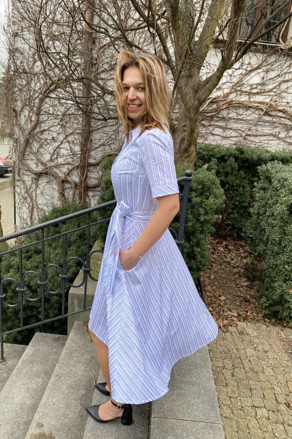 Košilové šaty RETRO - bílo modré pruhy