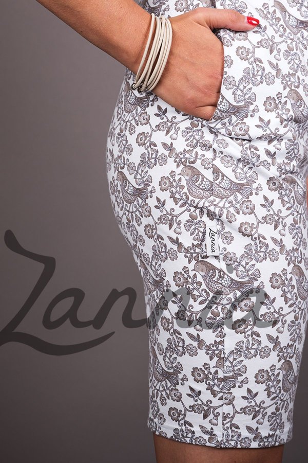 Stela vzorované - béžoví ptáčci vel.34