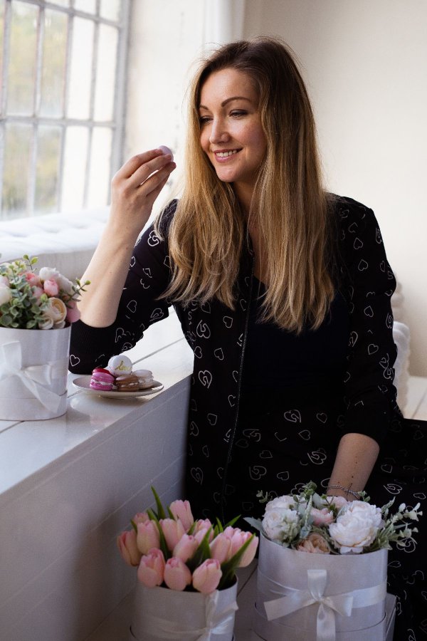 MIDI sukně - černobílé srdíčka