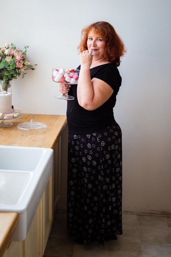 Dlouhá sukně - černobílé srdíčka