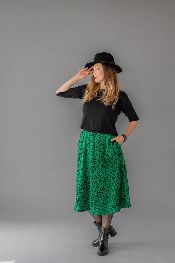 MIDI sukně - saténová - zvířecí vzor