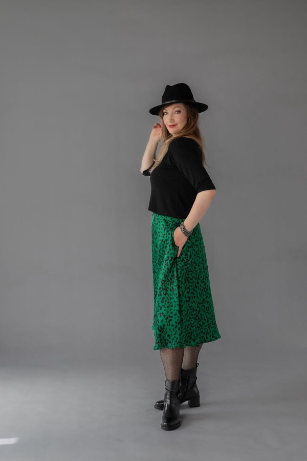 MIDI sukně - saténová - zvířecí vzor