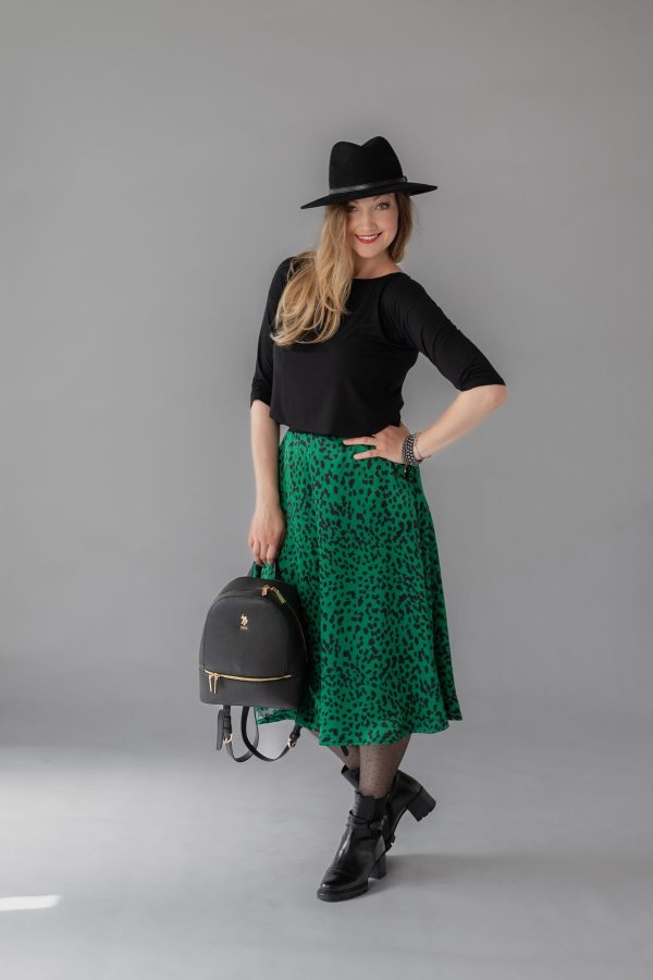 MIDI sukně - saténová - zvířecí vzor