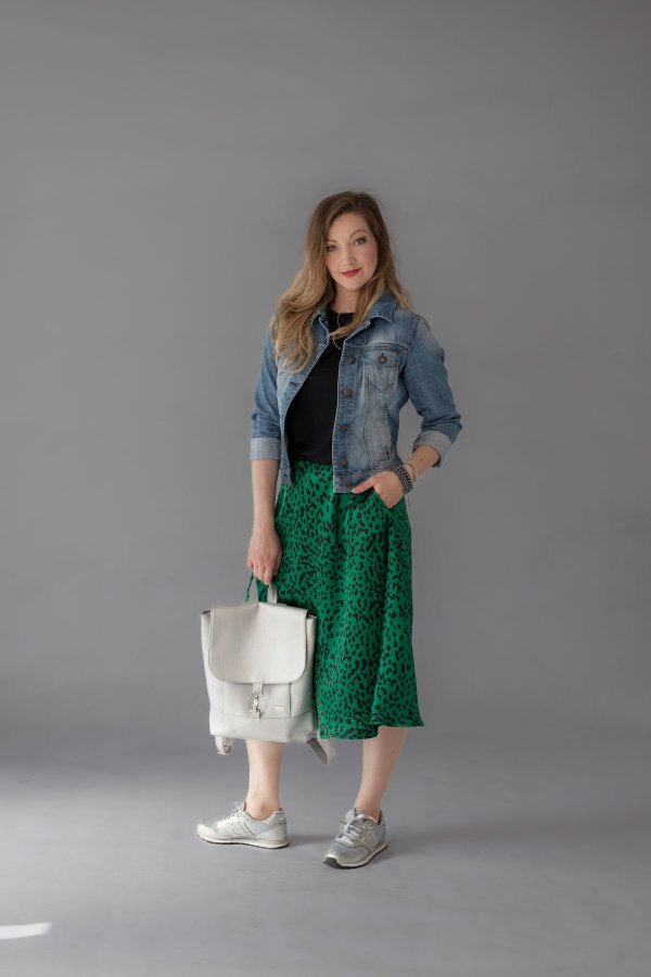 MIDI sukně - saténová - zvířecí vzor