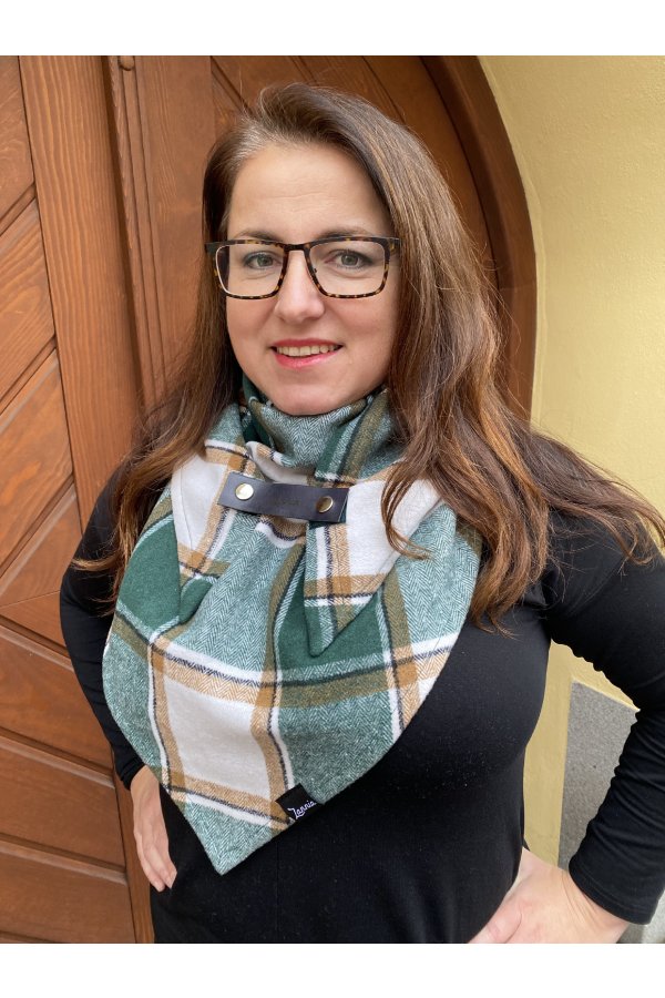 Šátek - vlněný - zeleno-béžový