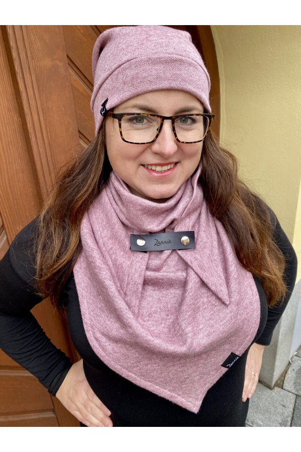 SET - šátek a čepice - růžový