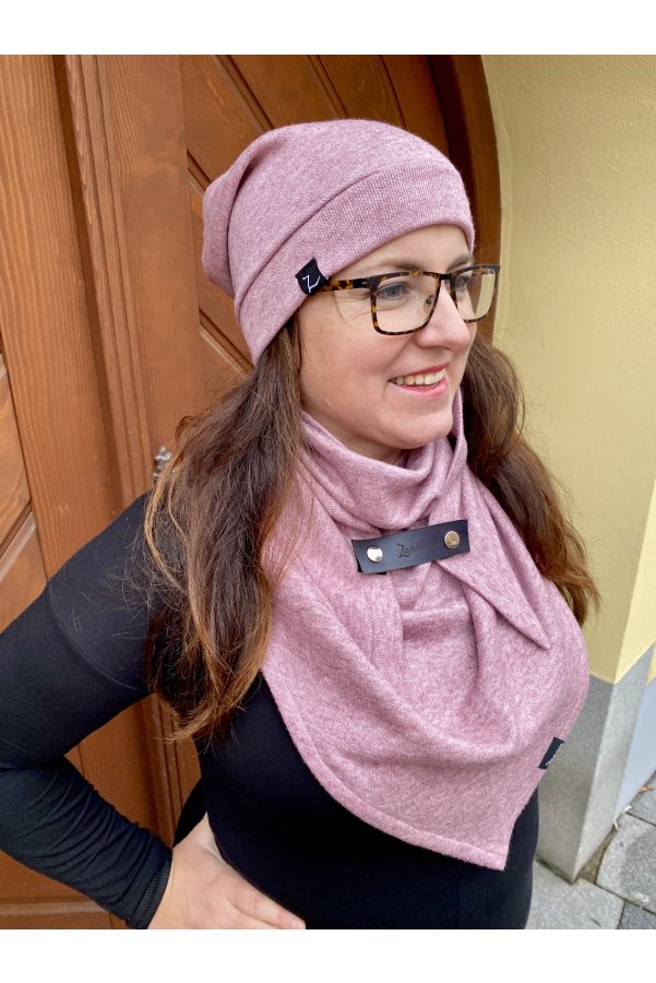 SET - šátek a čepice - růžový