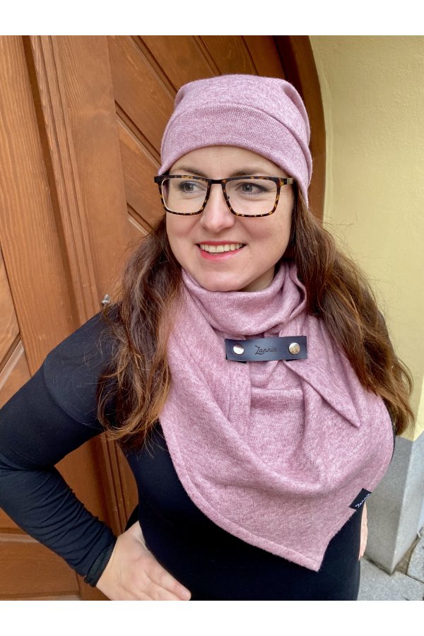 SET - šátek a čepice - růžový