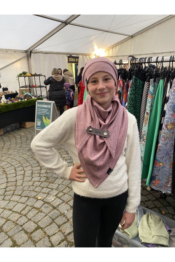 SET - šátek a čepice - růžový