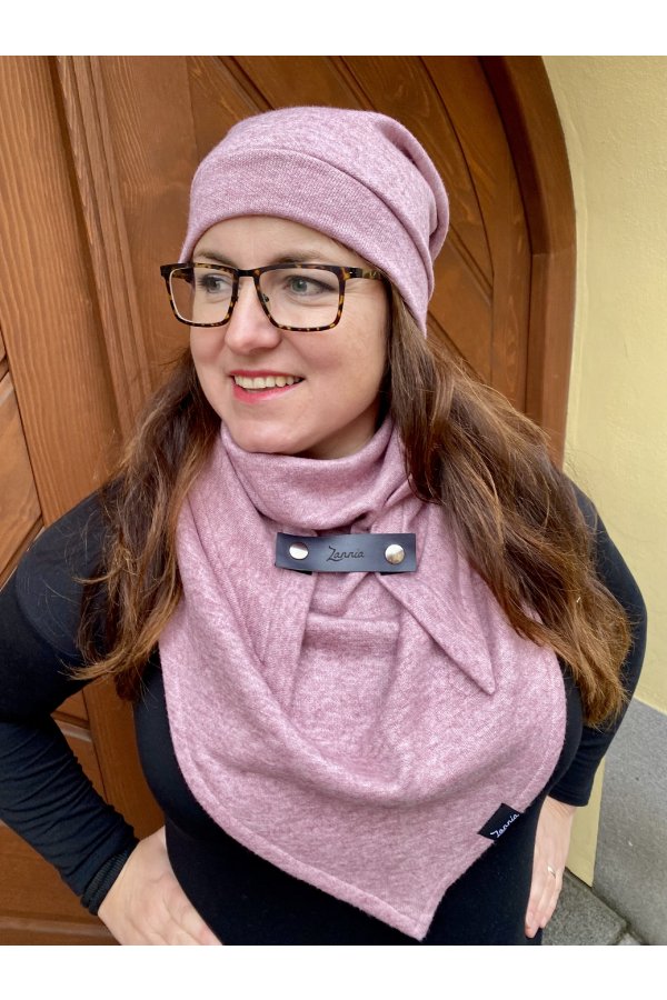 SET - šátek a čepice - růžový