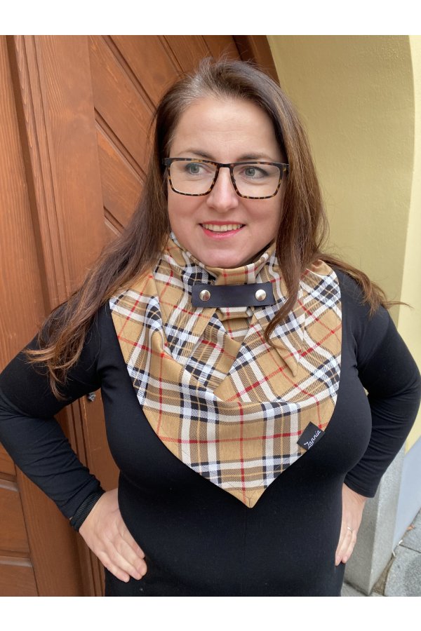 Šátek - káro - béžový