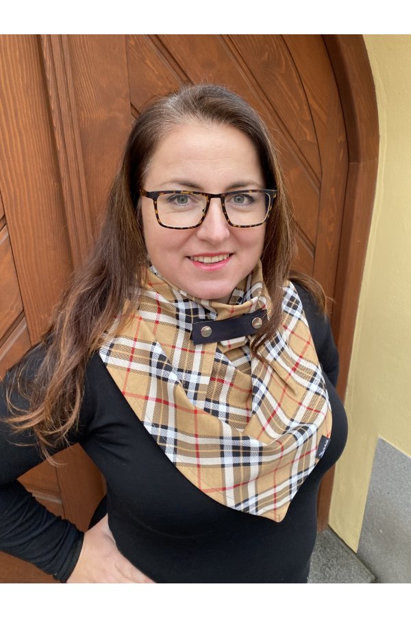 Šátek - káro - béžový