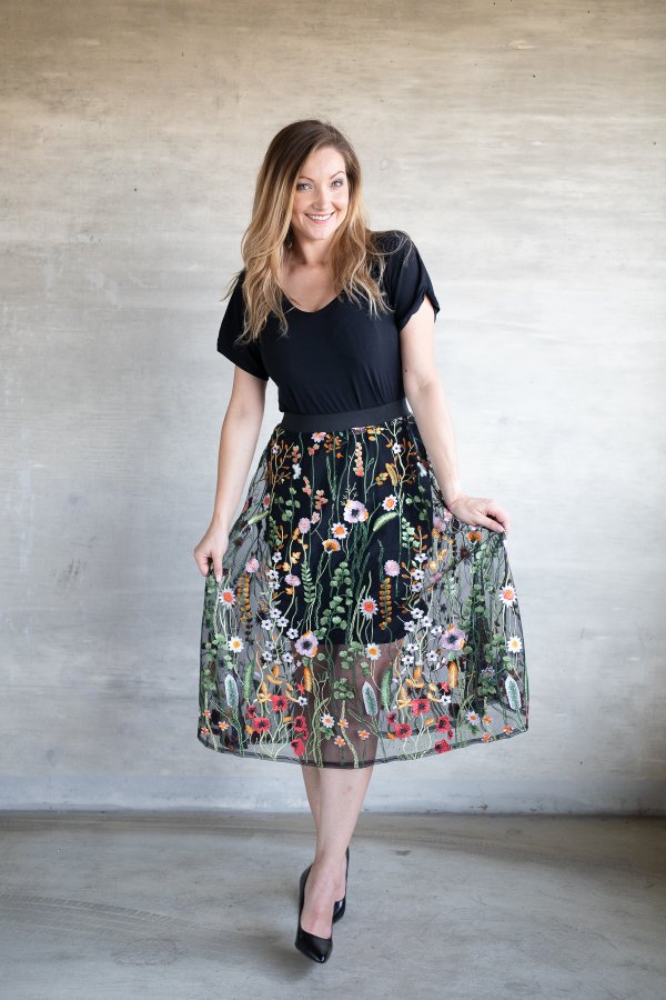 MIDI sukně - transparentní tylová