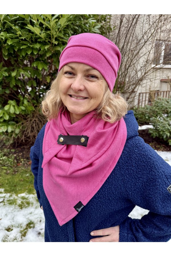 SET - šátek a čepice - výrazně růžový