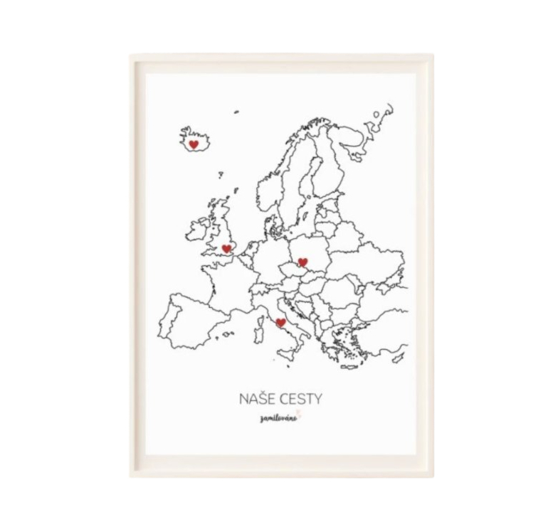 E-shop Spomienková mapa Naše cesty – Európa, A3 + rám