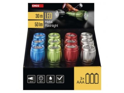 LED ručné kovové svietidlo P3882, 50 lm, 3× AAA, 12 ks, display box