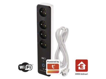GoSmart Predlžovací kábel 2 m / 4 zásuvky / s vypínačom / PVC / s USB a Wi-Fi / 1,5 mm2
