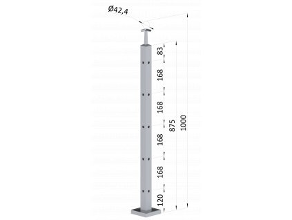 Nerezový stĺp, vrchné kotvenie, 5 dierový rohový, vrch pevný (40x40mm), brúsená nerez K320 /AISI304