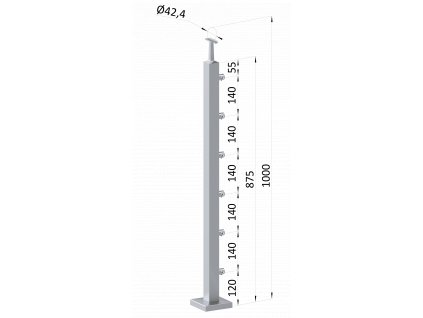 Nerezový stĺp, vrchné kotvenie, 6 radový priechodný, vrch pevný (40x40mm), brúsená nerez K320 /AISI304