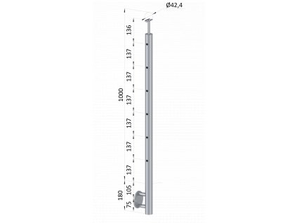 Nerezový stĺp, bočné kotvenie, 6 dierový koncový, ľavý, vrch pevný (ø 42.4x2mm), brúsená nerez K320 /AISI316