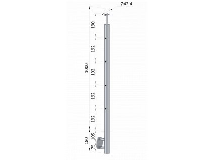 Nerezový stĺp, bočné kotvenie, 4 dierový koncový, ľavý, vrch pevný (ø 42.4x2mm), brúsená nerez K320 /AISI316