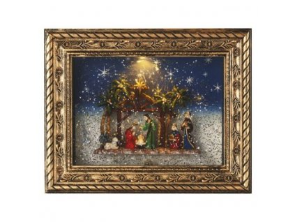 LED vianočný obraz betlehem, 19,3 × 24,3 cm, 4× AA, vnút., teplá biela, časovač