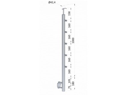 Nerezový stĺp, bočné kotvenie, 5 radový priechodný, vonkajší, vrch pevný, (ø 42.4x2mm), brúsená nerez K320 /AISI304