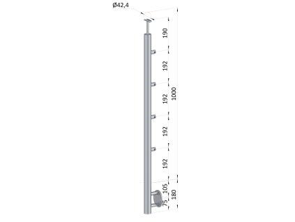 Nerezový stĺp, bočné kotvenie, 4 radový priechodný, vnútorný, vrch pevný, (ø 42.4x2mm), brúsená nerez K320 /AISI304