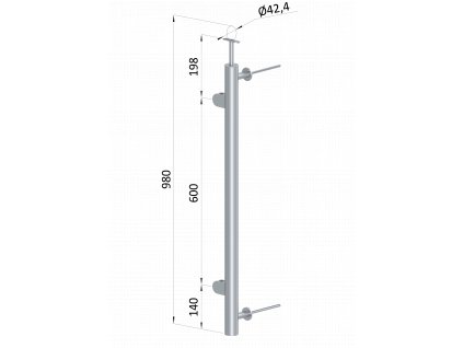 Nerezový stĺp, bočné kotvenie, výplň: sklo, ľavý, vrch pevný, (ø 42.4x2mm), brúsená nerez K320 /AISI304