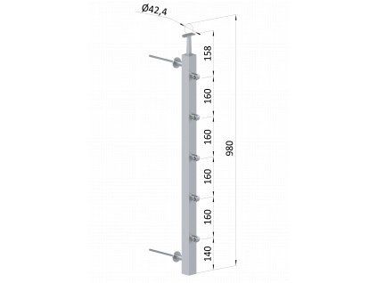 Nerezový stĺp na francúzsky balkón, bočné kotvenie, 5 radový ľavý, vrch pevný, (40x40x2.0mm), brúsená nerez K320 /AISI304