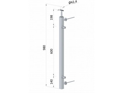 Nerezový stĺp, bočné kotvenie, výplň: plech, pravý, vrch pevný, (40x40x2.0mm), brúsená nerez K320 /AISI304