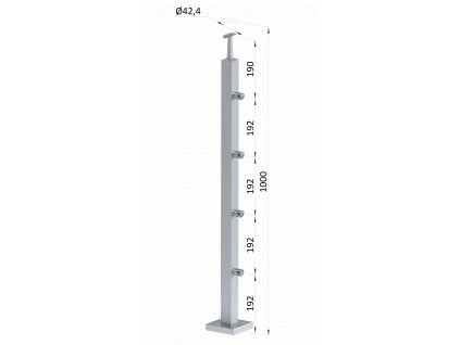 Nerezový stĺp, vrchné kotvenie, 4 radový priechodný, vrch pevný (40x40mm), brúsená nerez K320 /AISI304