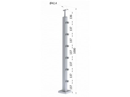 Nerezový stĺp, vrchné kotvenie, 6 radový priechodný, vrch pevný (40x40mm), brúsená nerez K320 /AISI304