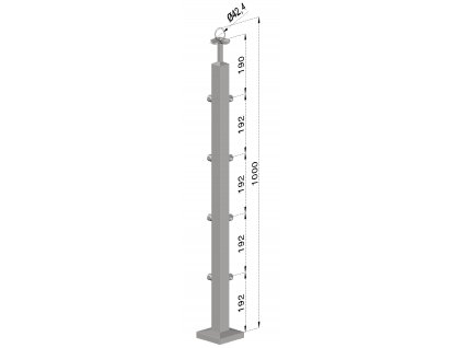 Nerezový stĺp, vrchné kotvenie, 4 radový rohový, vrch pevný (40x40mm), brúsená nerez K320 /AISI304