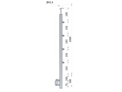 Nerezový stĺp, bočné kotvenie, 4 radový priechodný, vonkajší, vrch pevný (ø 42.4x2mm), brúsená nerez K320 /AISI316