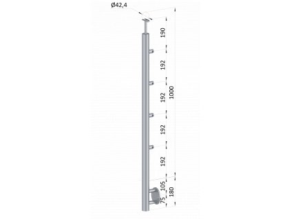 Nerezový stĺp, bočné kotvenie, 4 radový priechodný, vnútorný, vrch pevný (ø 42.4x2mm), brúsená nerez K320 /AISI316